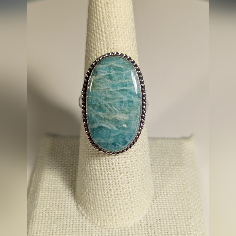 Natural Amazonite Ring - Size 8 Adjustable - image 1